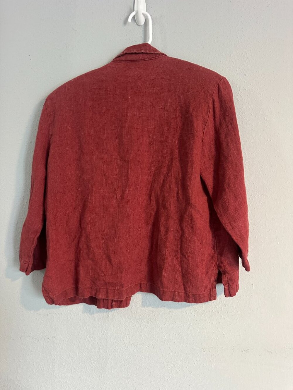 Vintage 90s Linen Shirt CLIO Petites Size PM Red Button Up Shirt Made in USA - Picture 5 of 8